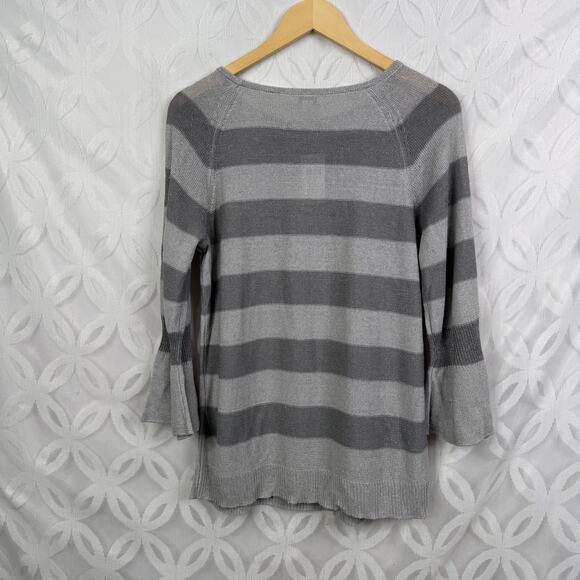 J. Jill Sparkle Flounce Metallic Tonal Stripe Linen Blend Sweater Size S NWT - Picture 5 of 7